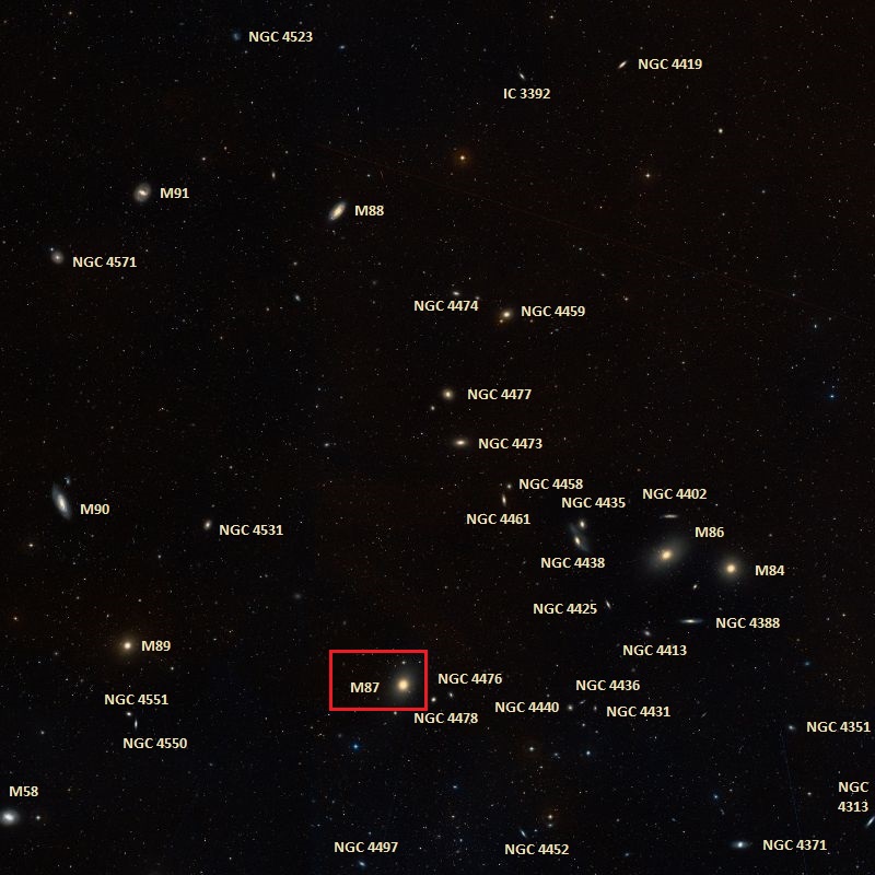 Положение галактики M87 в Скоплении Девы