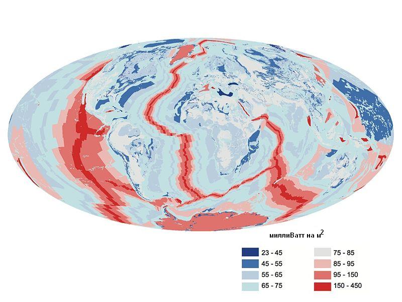 Оценки теплового потока из недр планеты в разных частях поверхности Земли