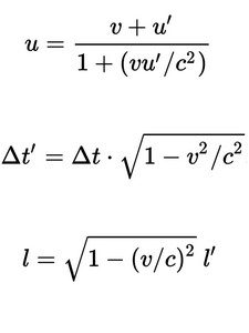Уравнения теории относительности: скорость, время и длинна объекта относительно механики Ньютона