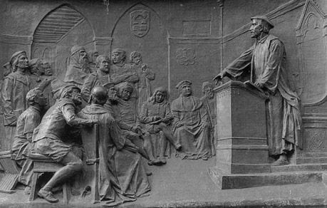 Джордано Бруно в Оксфорде, рельеф на постаменте памятника в Риме