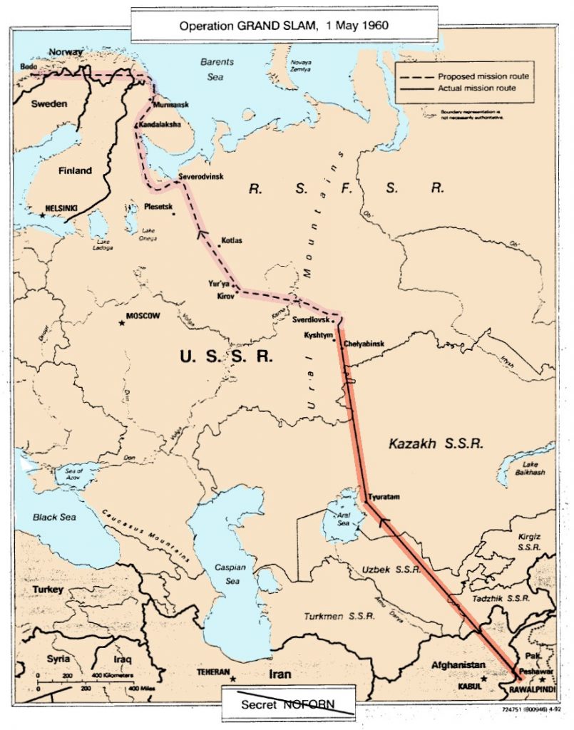 Траектория полета У-2 над СССР, которые осуществлялись с Ближнего Востока до Норвегии