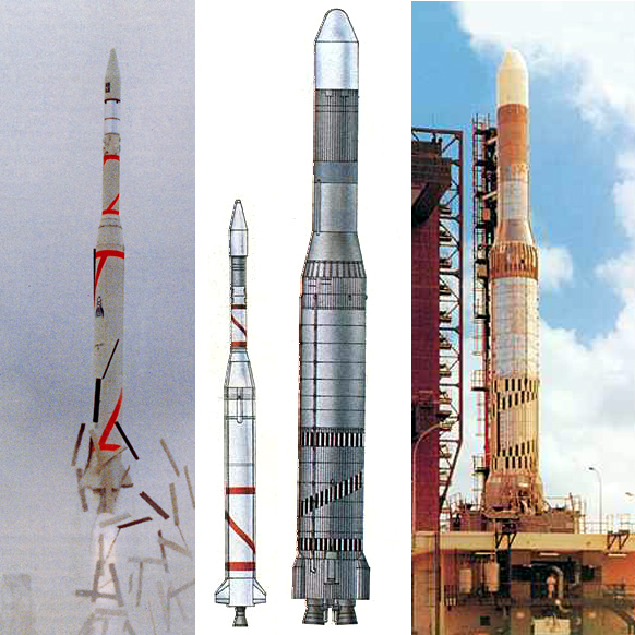 Сравнение ракет Диамант (слева) и Европа (справа)