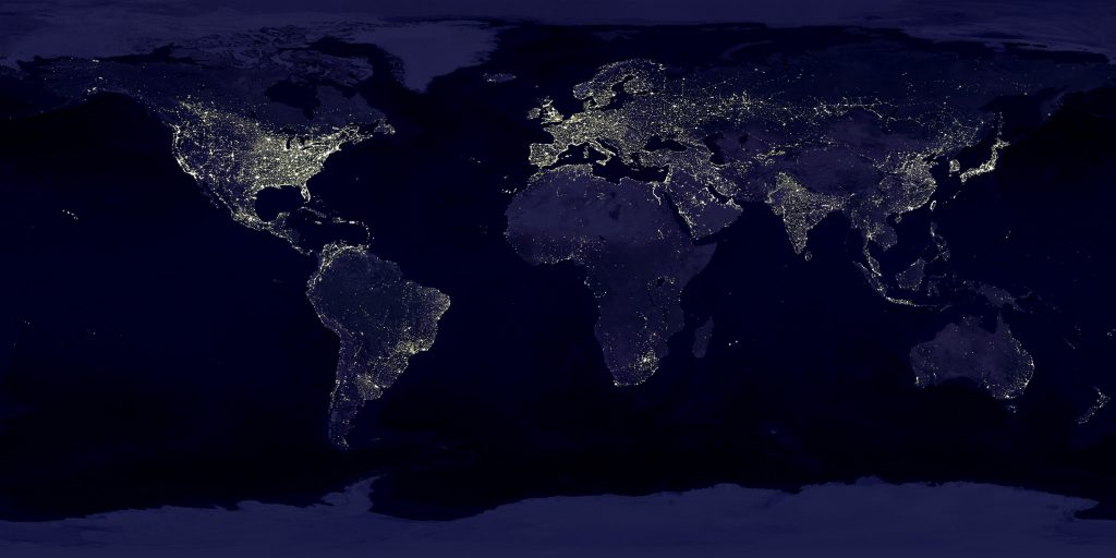  Ночные наблюдения со спутников позволяют беспристрастно картографировать регионы поверхности Земли с различной освещённостью