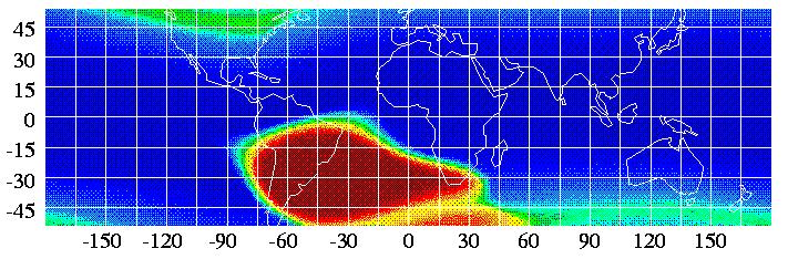 Карта плотности заряженных элементарных частиц на высоте около 0,5 тысяч км от поверхности Земли по данным спутника ROSAT